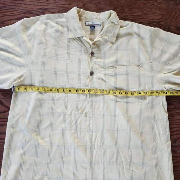 Tommy Bahama Men’s Sz L Yellow Plaid Hawaiian Silk Short Sleeve Button Up Shirt - Picture 5 of 8